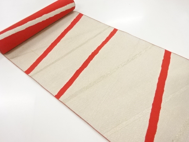 JAPANESE KIMONO / ANTIQUE BOLT FOR HASSUN OBI / WOVEN LINE DRAWING